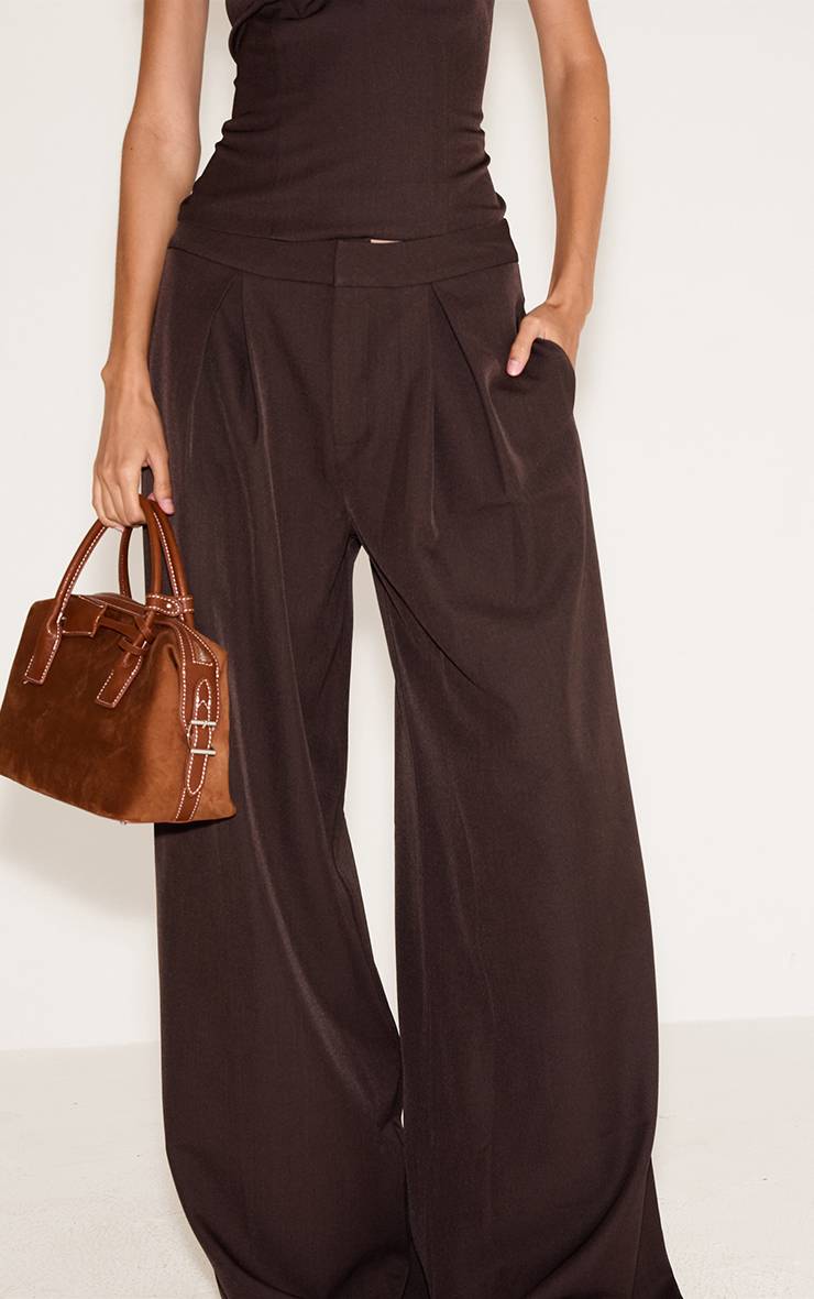 Marron Foncé Pantalon Large Tailleur En Tissu Tissé