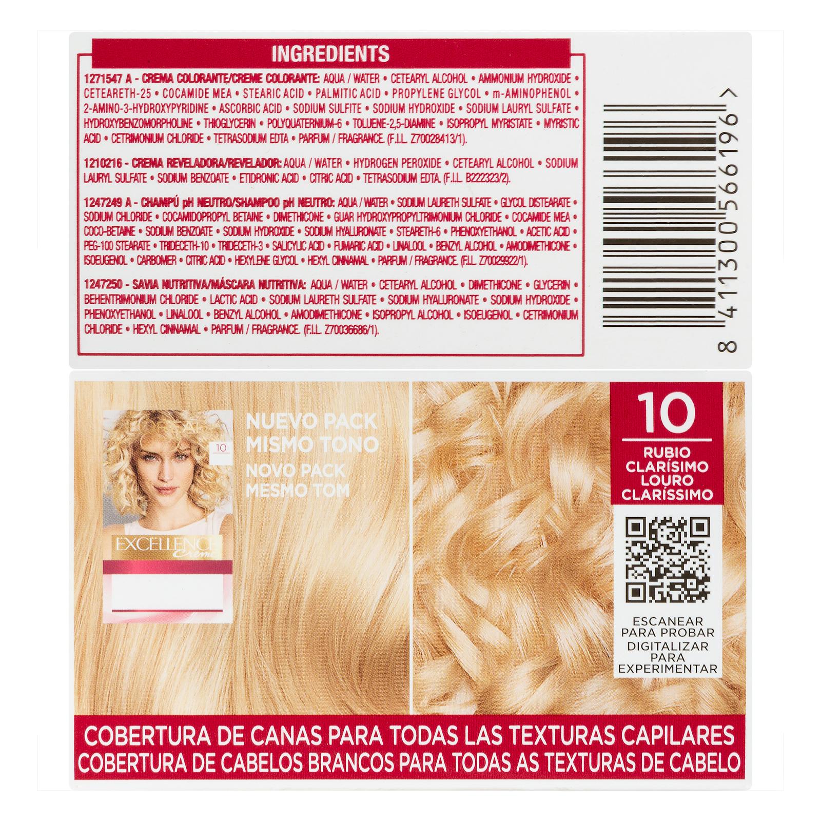 Coloration permanente 10 blond très clair Excellence Crème