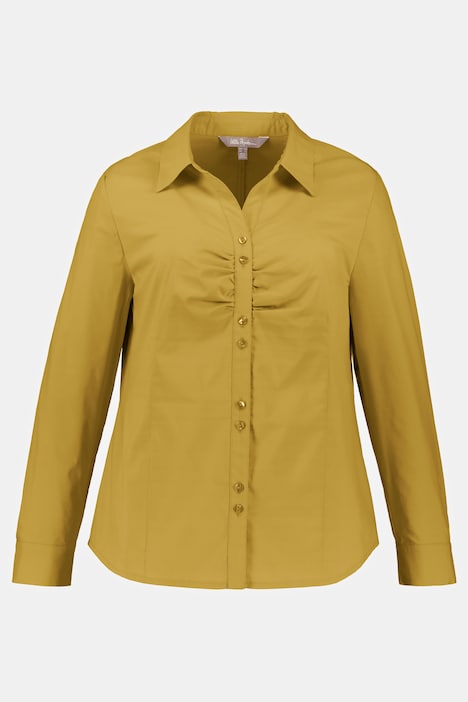 Bluse, offener Hemdkragen, Raffung, Langarm