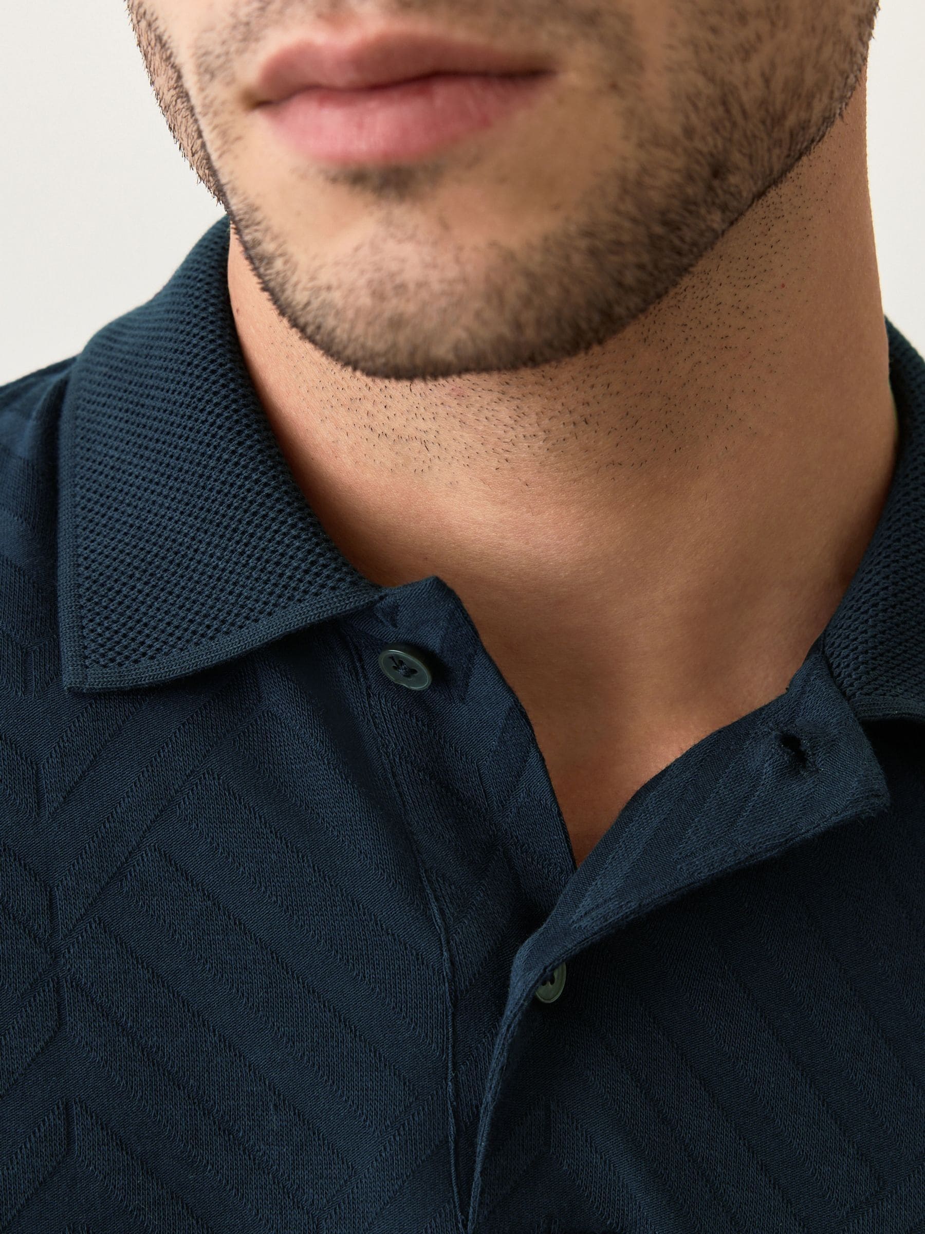 Donkerblauw - Normale Pasvorm - Net jacquard poloshirt