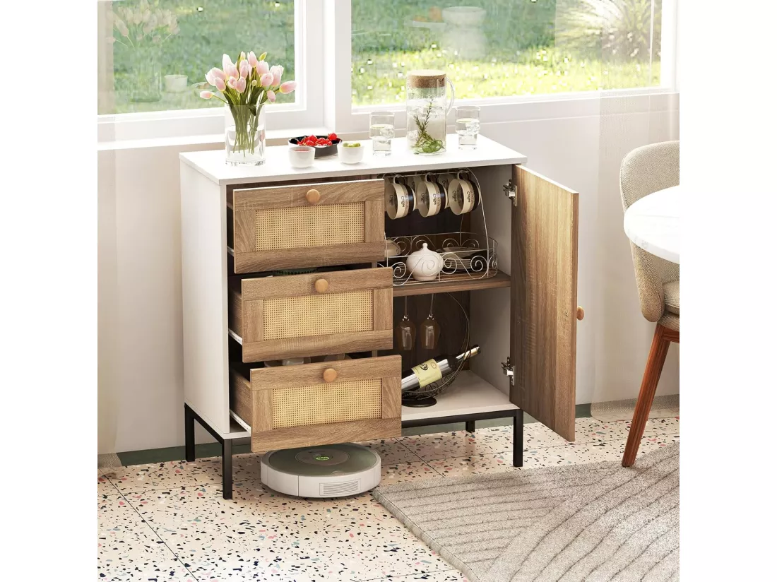 Buffet cuisine 3 tiroirs avec placard,étagère réglable, pied en métal, 80 x 35 x 80,5 cm