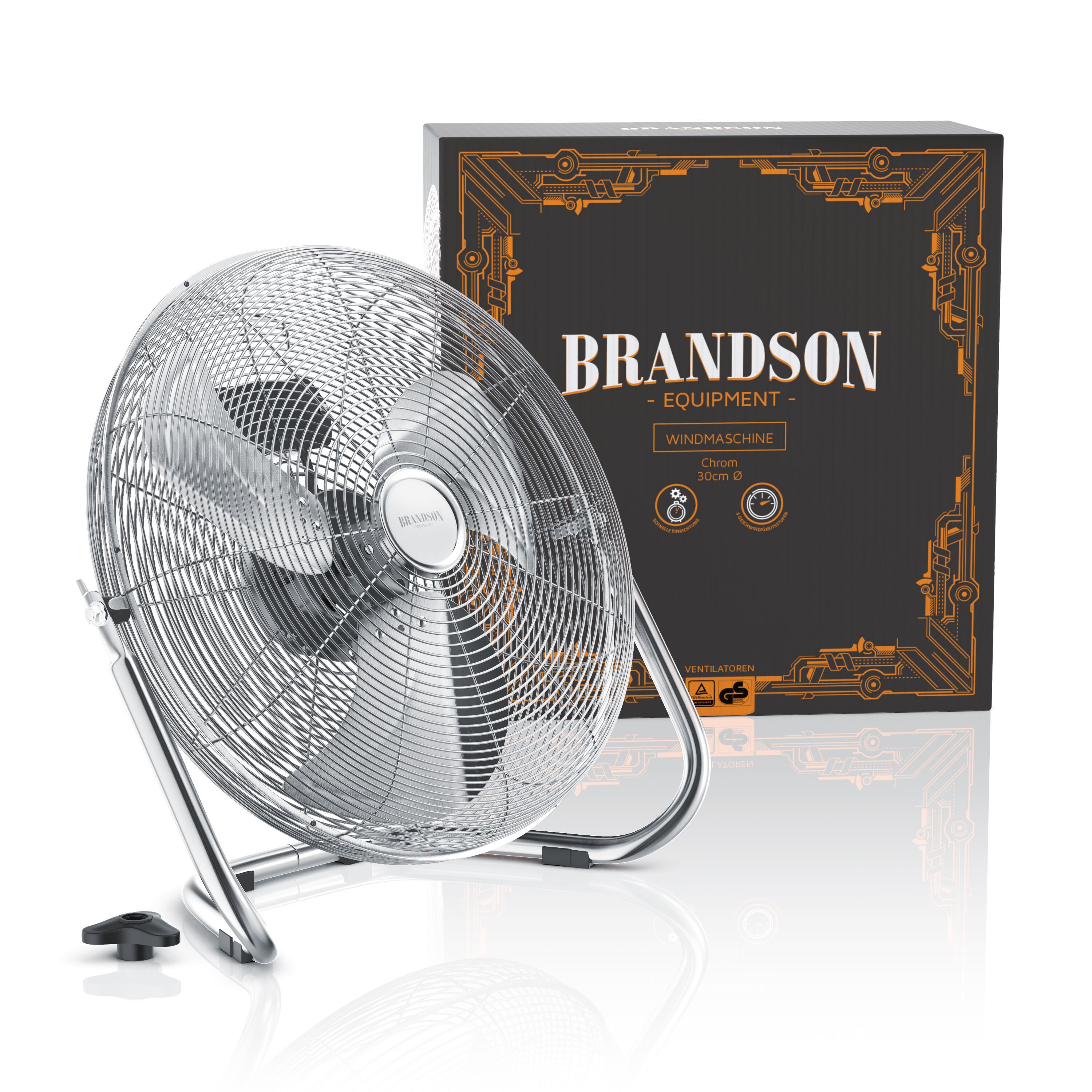 Brandson Bodenventilator 30 cm, Windmaschine Retro Stil, Ventilator, 3 Geschwindigkeitsstufen, Standventilator, hoher Luftdurchsatz