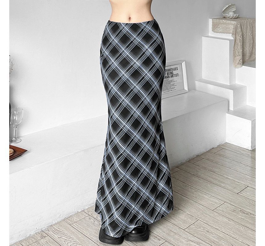 Sugarcoat - Lage taille geruite maxi zeemeerminrok