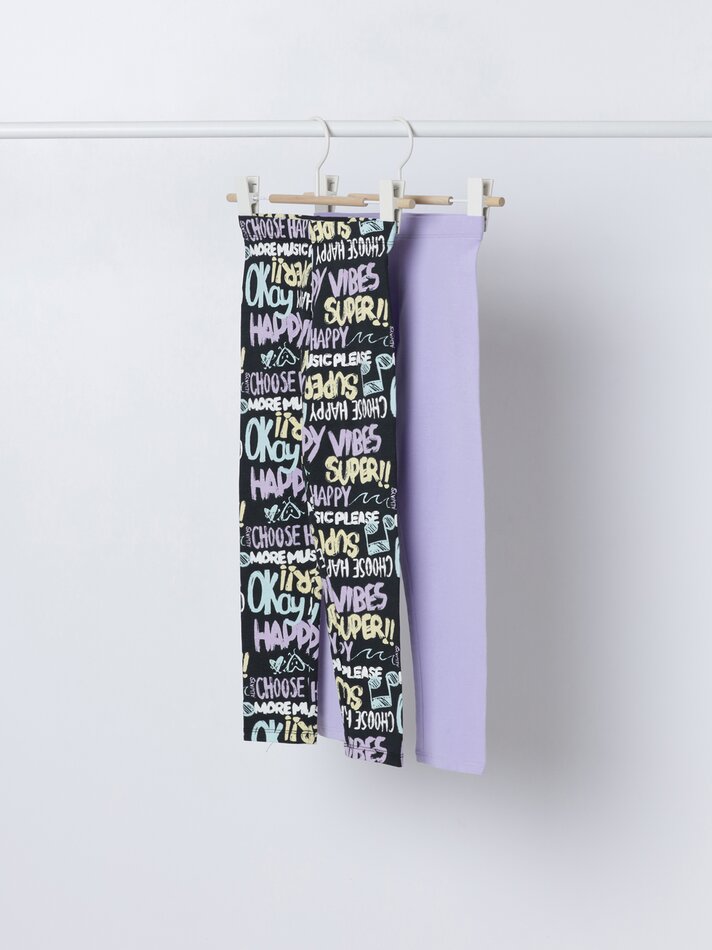 Conjunto de 2 leggings compridas básicas, lisas e estampadas - Lilás
