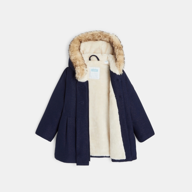 Manteau de ville pailleté fourré bleu bébé fille
