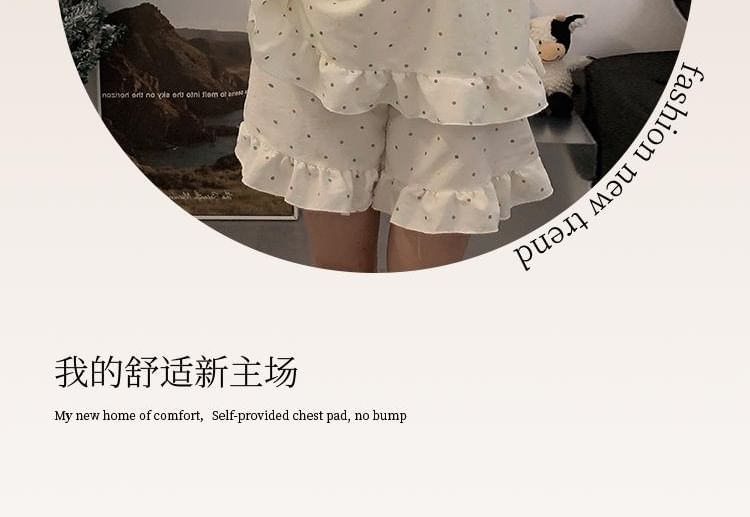 Sweetzer - Pyjamaset: kanten top met stippen en kanten rand + korte broek