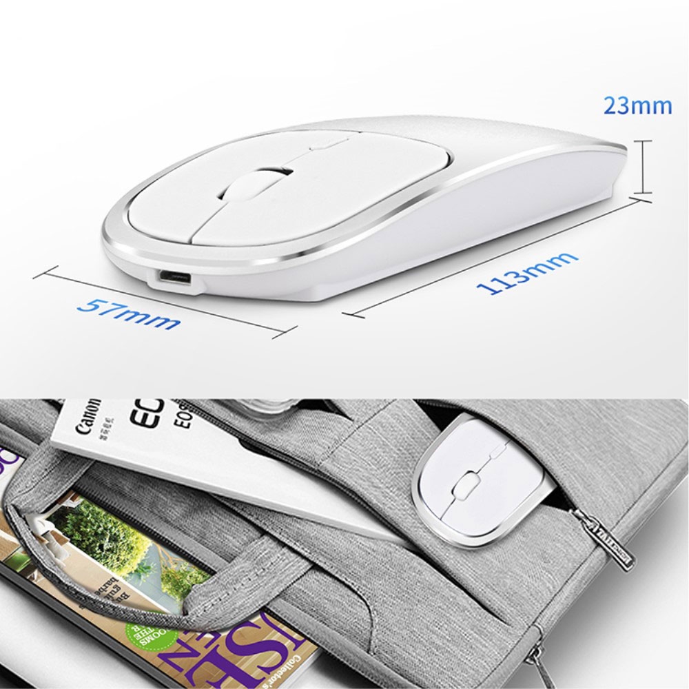 Ergonomische 2.4 GHz Optische Wireless Funk Maus 1600 DPI mit 450mA Akku   USB C Adapter - Silber