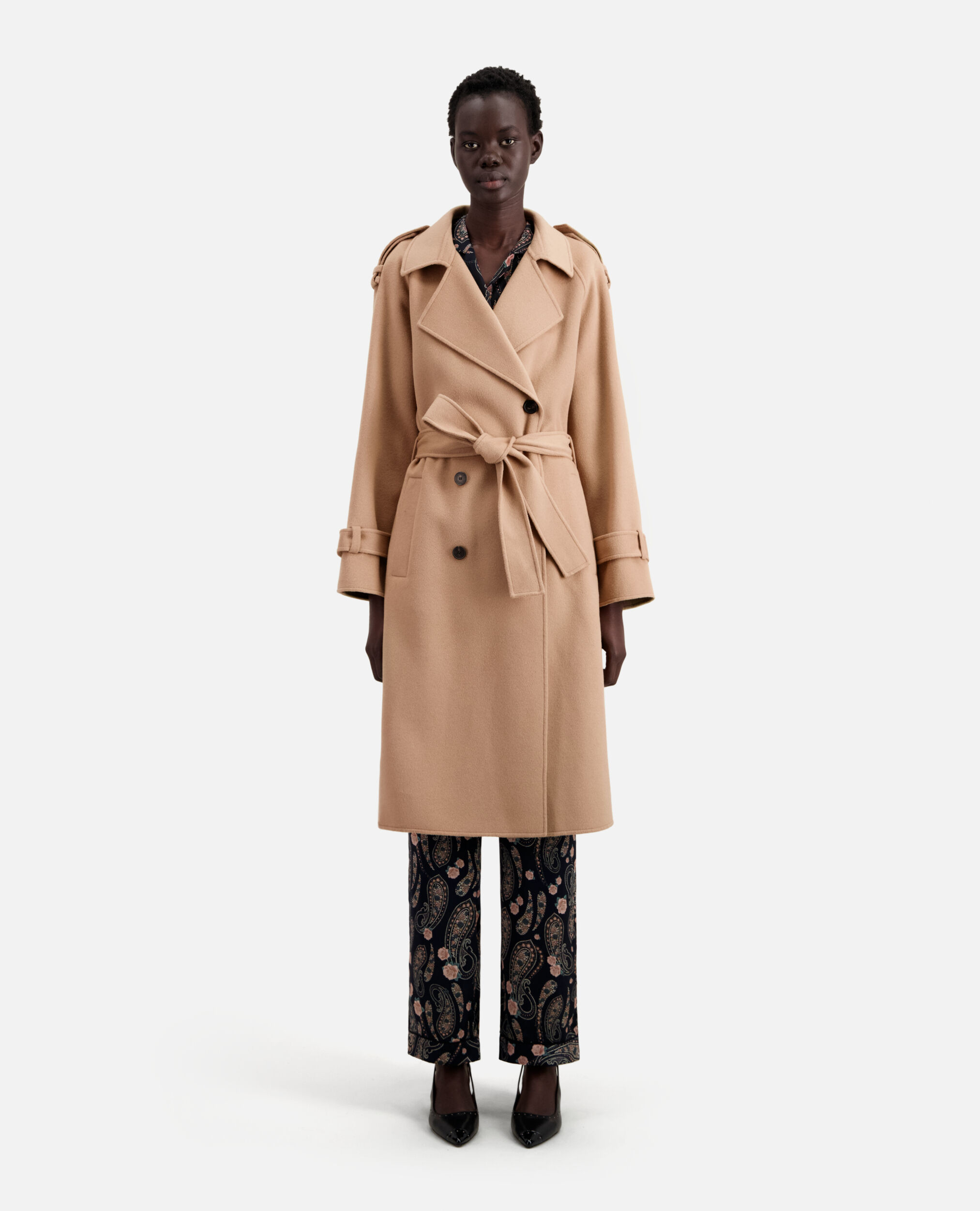 Long beige wool-blend coat