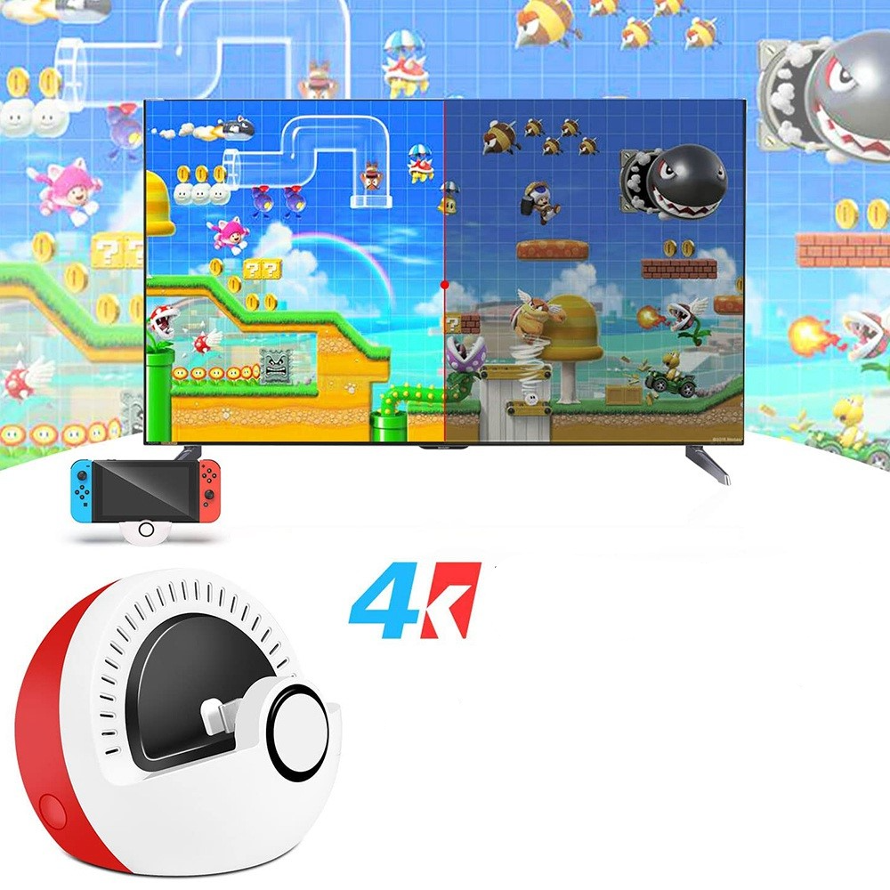 Ladegerät Dockingstation Charging Dock kompatibel für Nintendo Switch / OLED / Lite mit 4K HDMI / USB C / USB A - Rot / Weiss