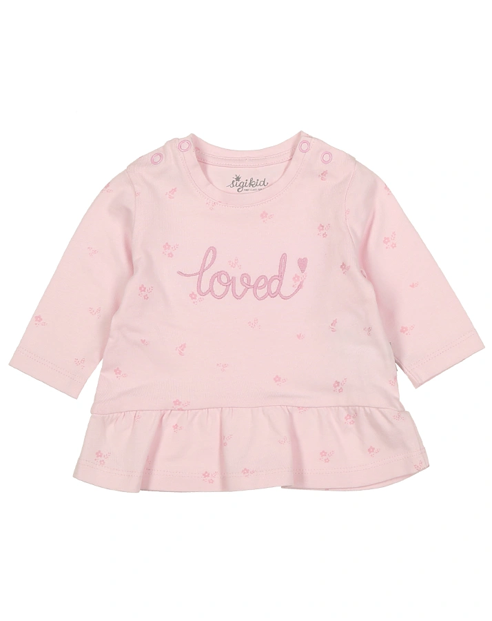 Langarmshirt LOVED mit Schößchen in rosa