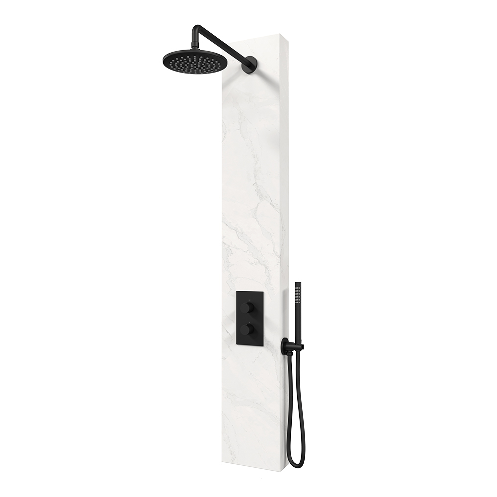 Brauer Black Edition thermostatisch douchepaneel calacatta gold met 20cm hoofddouche en staafhanddouche zwart mat