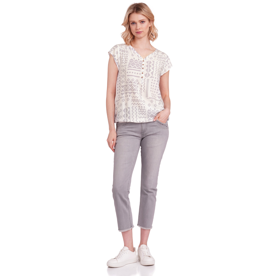 Gina Damen Bluse mit Allover-Muster weiss / schwarz
