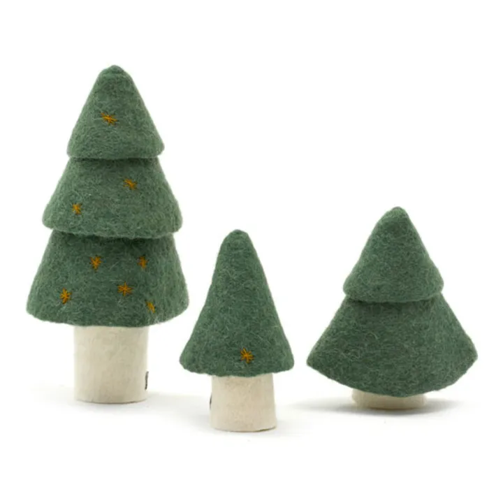 Muskhane Sapin décoratif en feutre - Set de 3 | Vert foncé