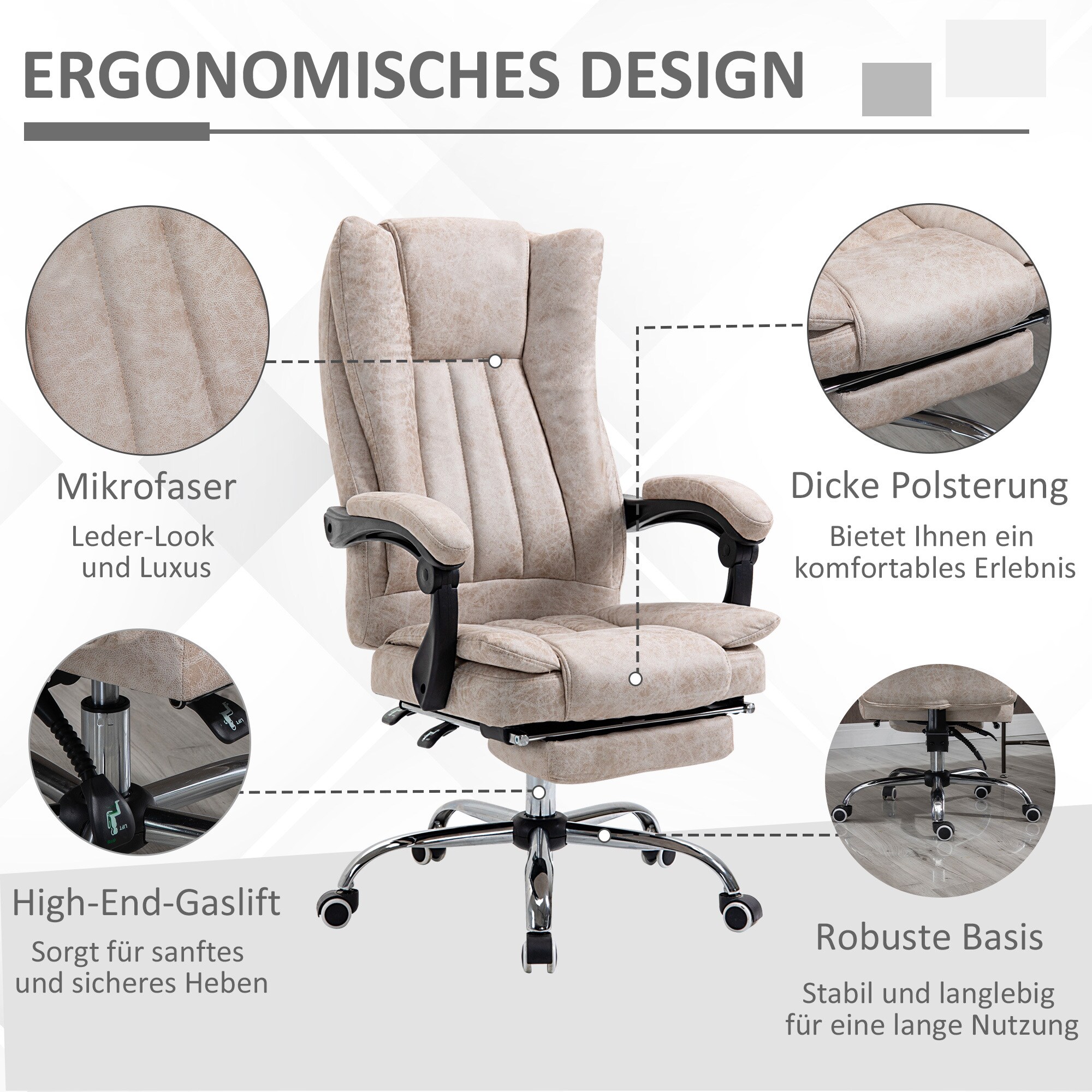 Vinsetto Bürosessel mit Wippfunktion, ergonomisch, Kunstleder Schwarz/Beige 63 x 71 x 110-118 cm (BxTxH)