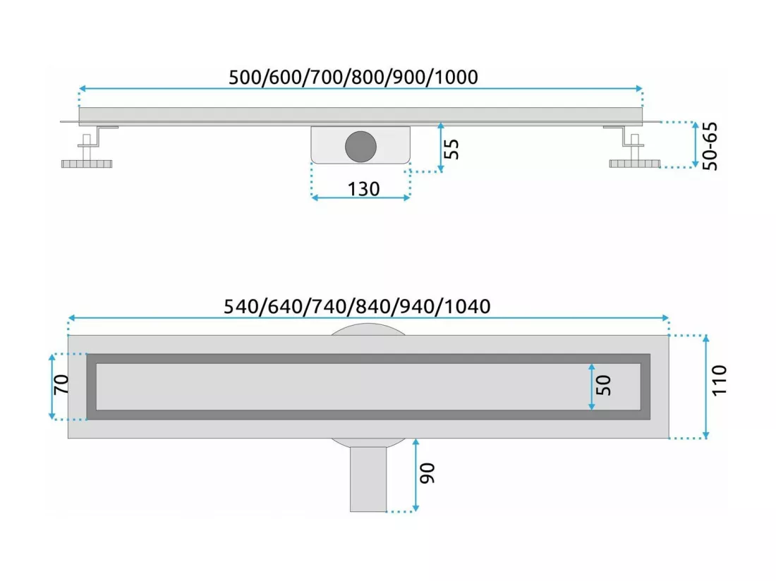 Drain linéaire REA Neox Pro 700 en acier brossé