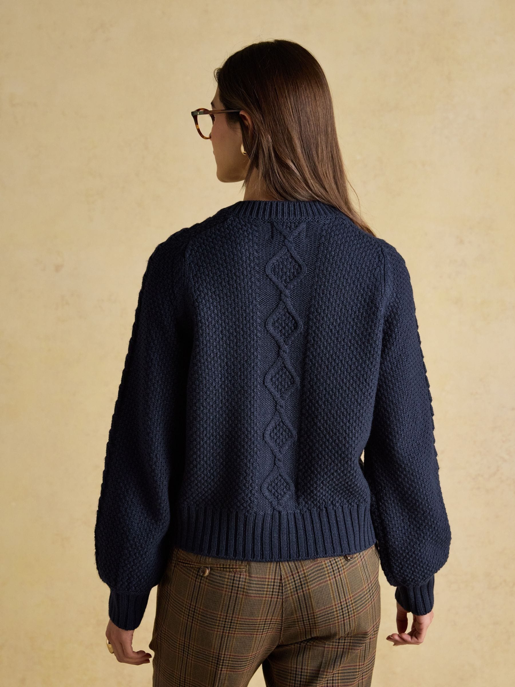 Marineblauw - Joules Rafferty Kabelgebreid vest