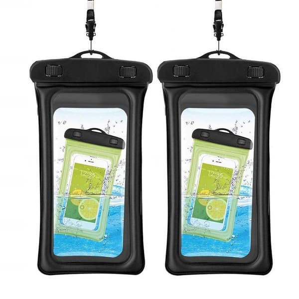 Flytende vanntett mobildeksel, sort ramme - universelt  2-pack