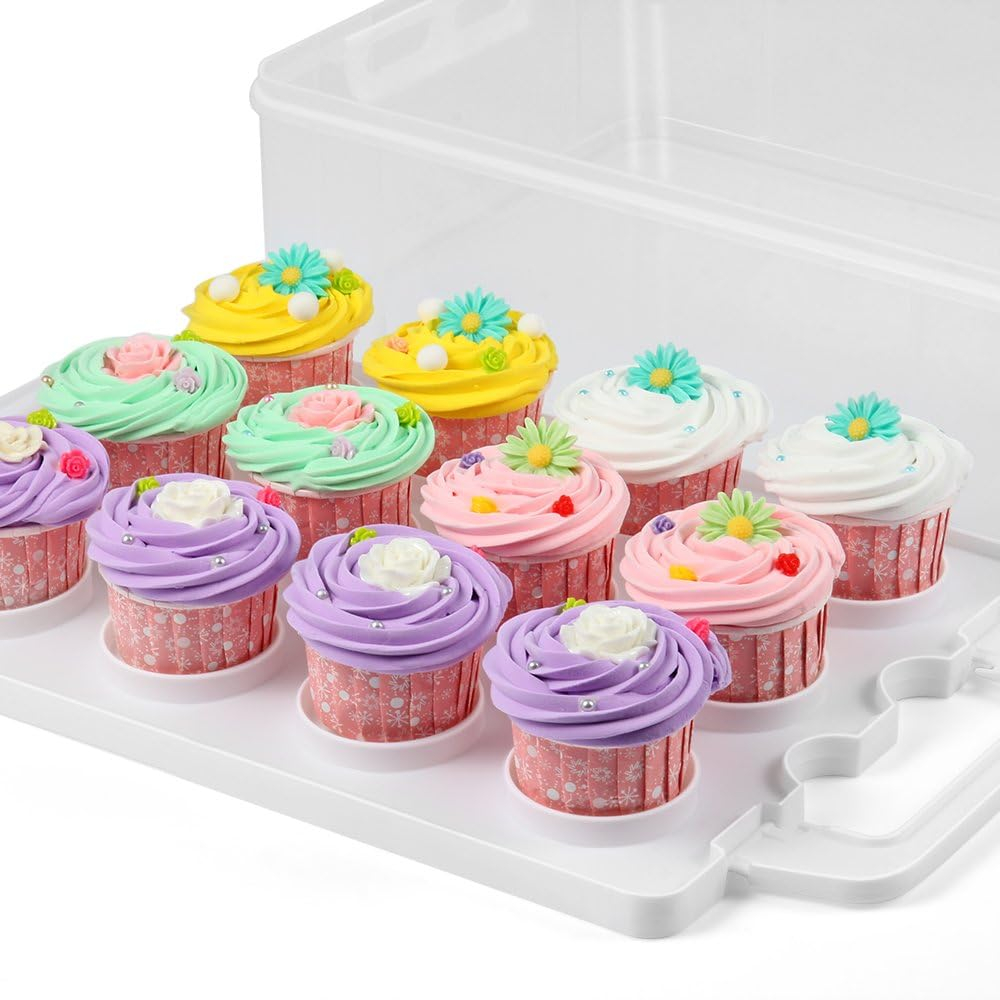 Muffin Transportbox Kuchen Behälter mit Griff für 36 Cupcakes - Transparent / Weiss
