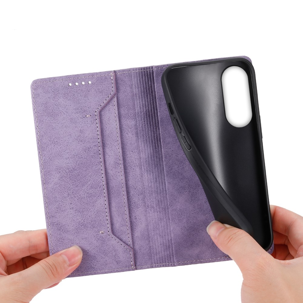 Samsung Galaxy S25 Edge Leder Tasche Flip Wallet Etui mit Kartenfächern (RFID Schutz) - Lila