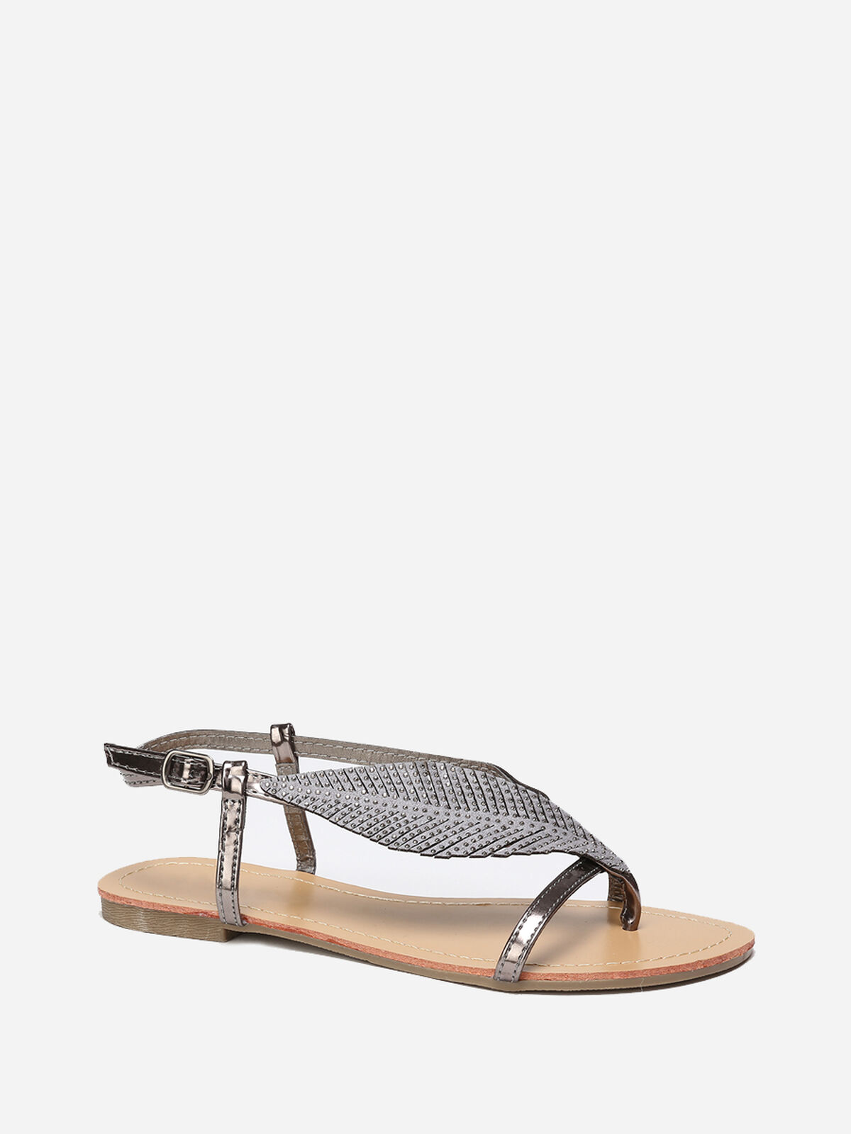 Nu-pieds métallisé à feuille en strass- Gris