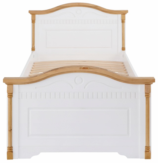 Home affaire Massivholzbett »Graz, hohe Belastbarkeit, klassischer Landhausstil, FSC® zertifiziert« Breite/Belastbarkeit 180cm/220 KG, 90cm/=120KG,  mit dekorativen Fräsungen, inklusive Lattenrost