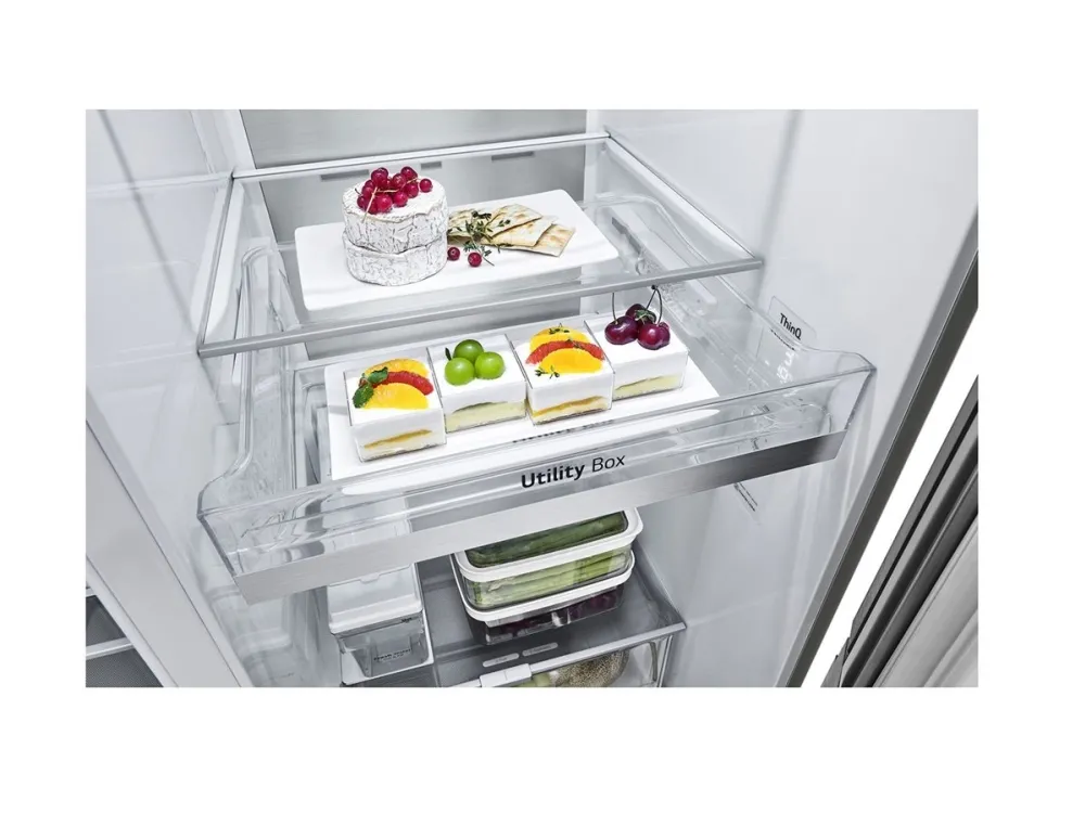LG GSXV91PZAE - Køleskab/fryser - side-by-side med vanddispenser, isdispenser - Wi-Fi - bredde: 91.3 cm - dybde: 73.5 cm - højde: 179 cm - 635 liter - Klasse E - skinnende stål