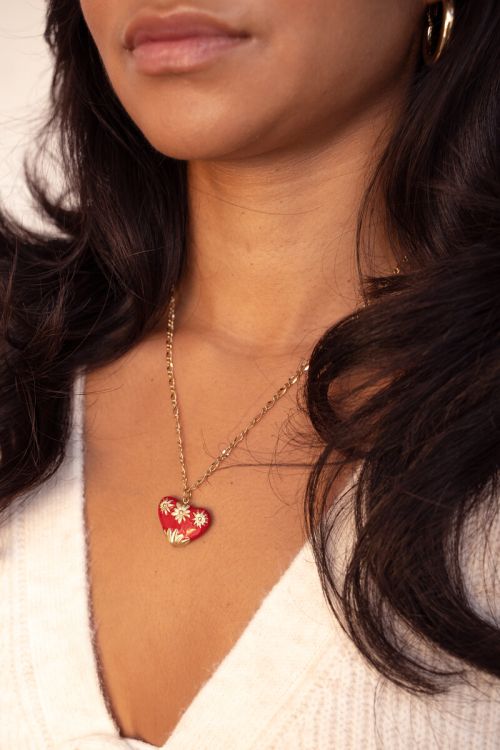 Art schakelketting met rood vintage hart
