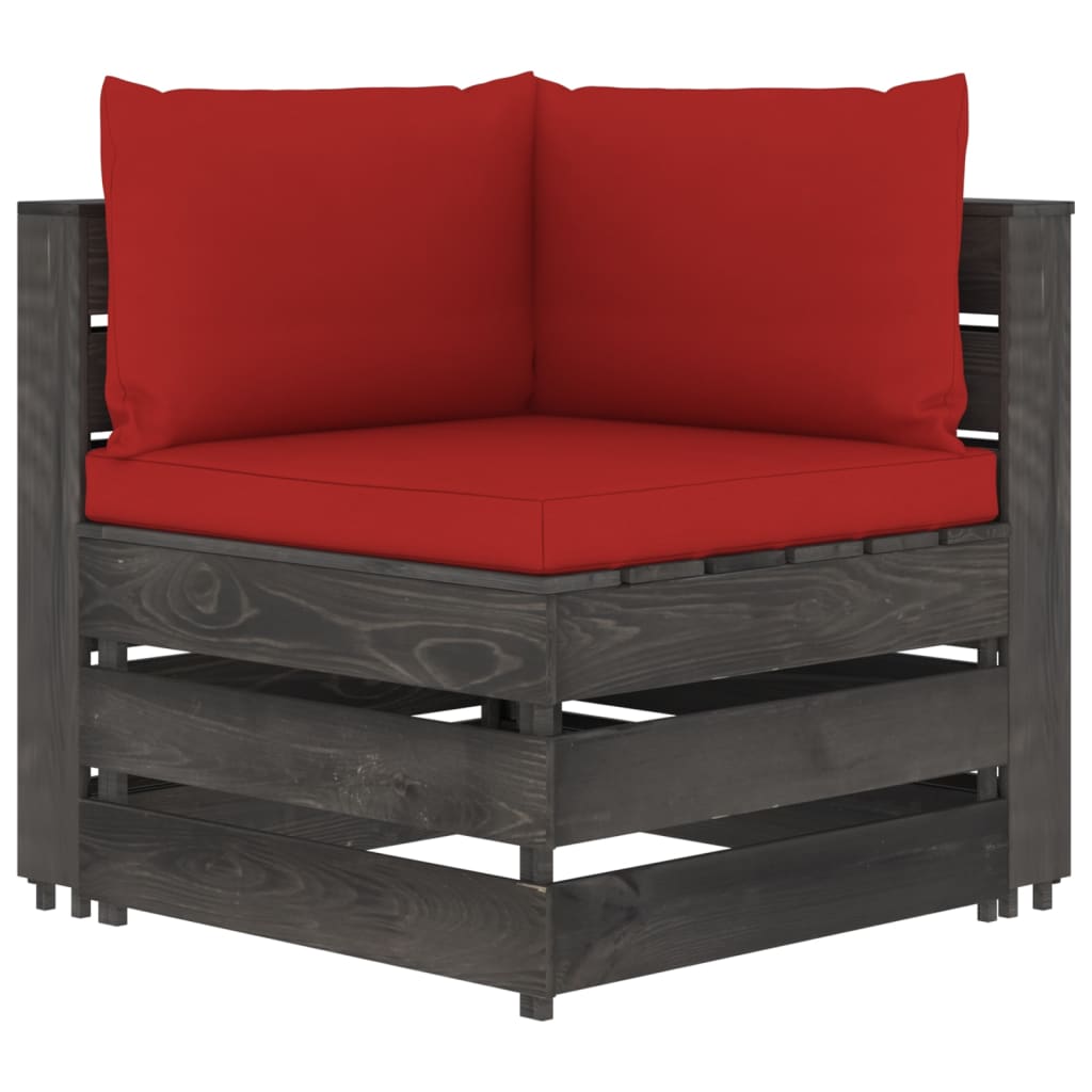 Salon de jardin meuble d'extérieur ensemble de mobilier 6 pièces avec coussins bois imprégné de gris