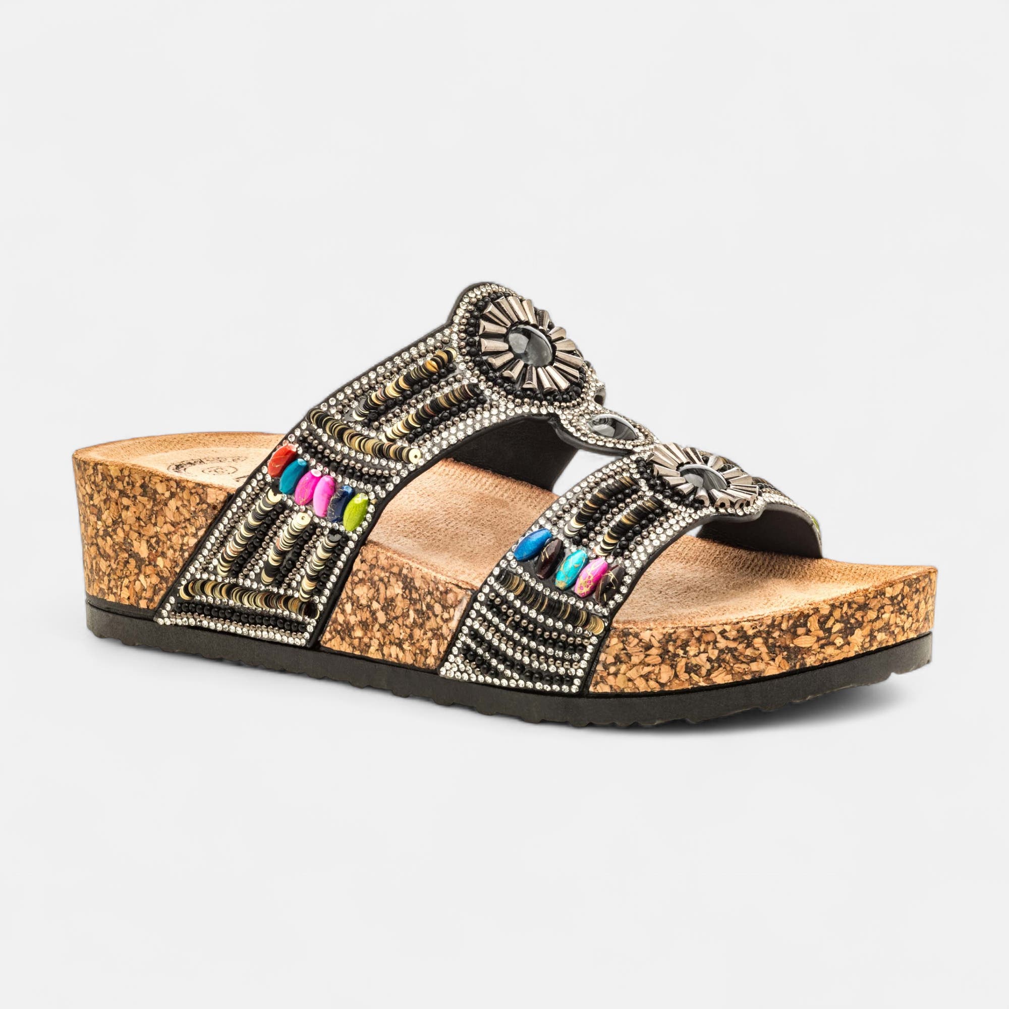 Mules semelle liège à talon compensé Femme noir