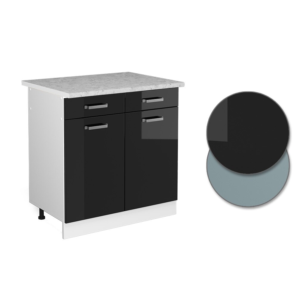 Vicco Schubunterschrank Küchenschrank R-Line Solid Weiß Schwarz 80 cm modern Arbeitsplatte