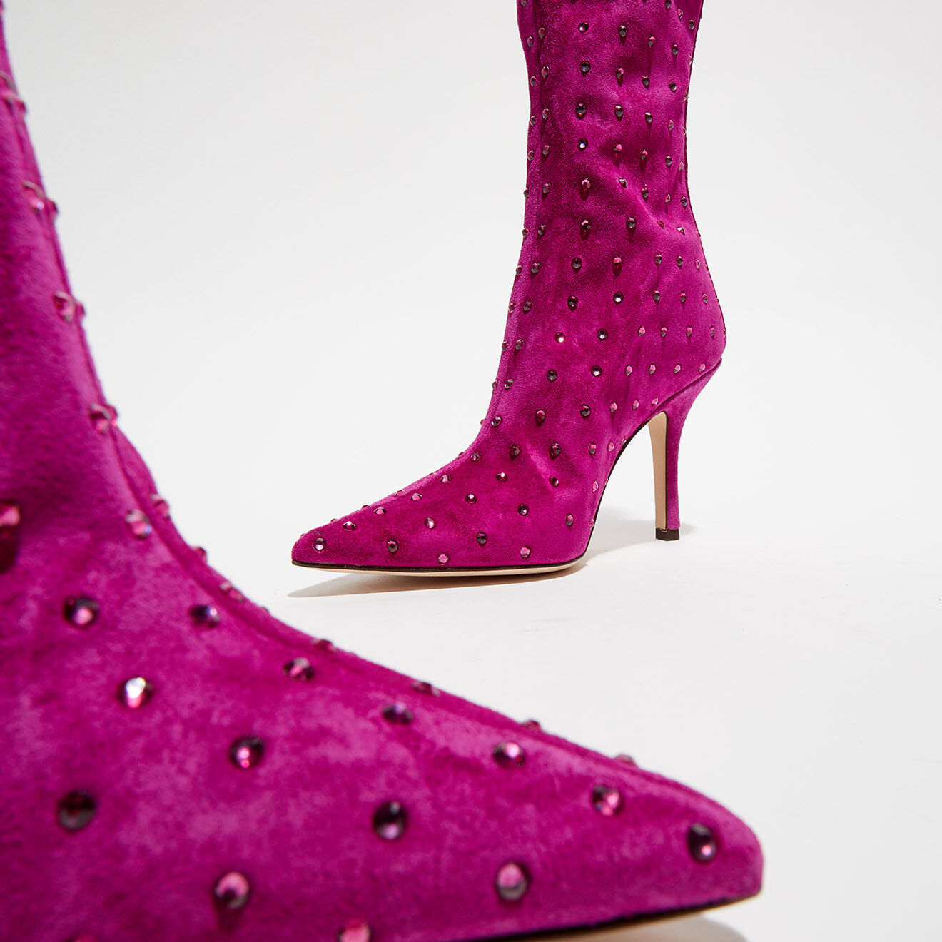 Paris Texas Boots en Velours de Cuir & Strass Ankle roses - Talon 9.5 cm
