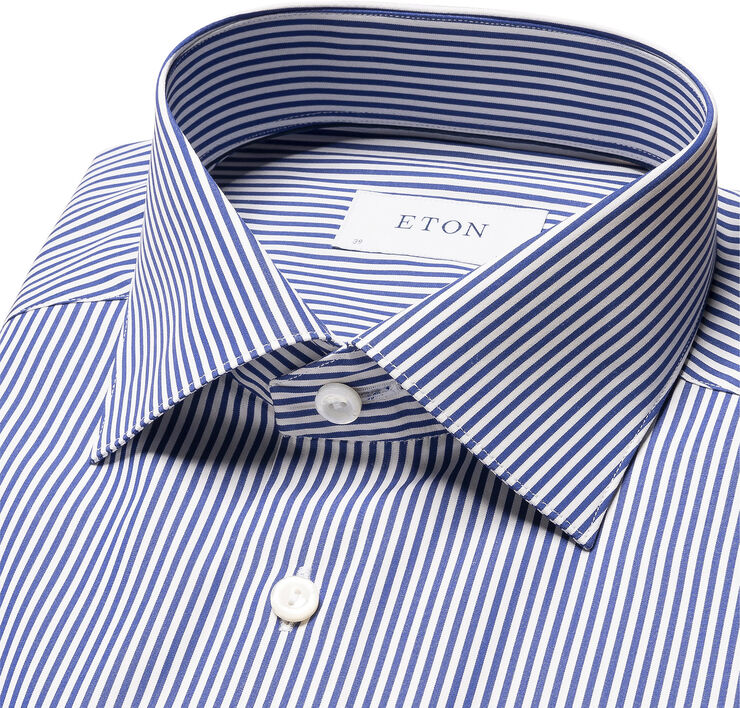 ETON Slim Fit Dark Blue Bengal Striped Elevated Poplin Shirt Mørkeblå