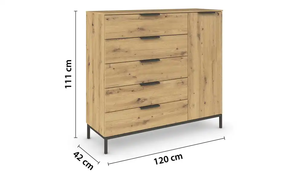 Sideboard Eiche Artisan (Nachbildung) Front: Dekor, Oberboden: Dekor Graphit