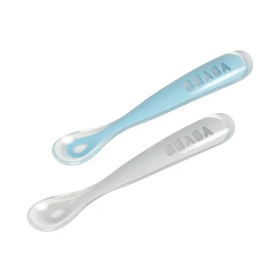 Lot de 2 Cuillères 1er âge en silicone + boite de transport   grey/blue        de               Béaba