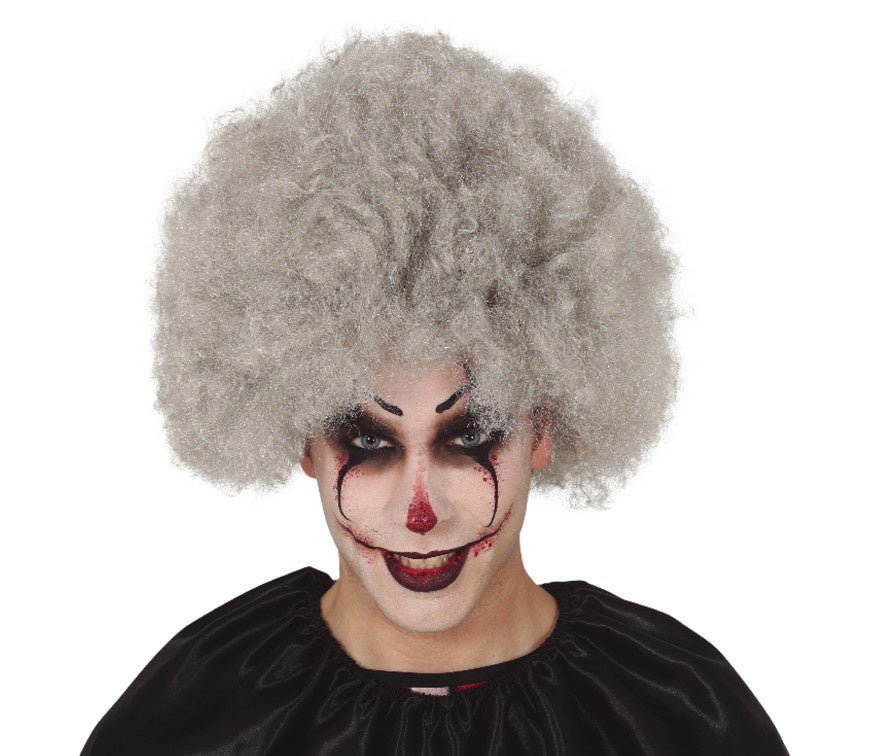 Halloween Afro Pruik Grijs