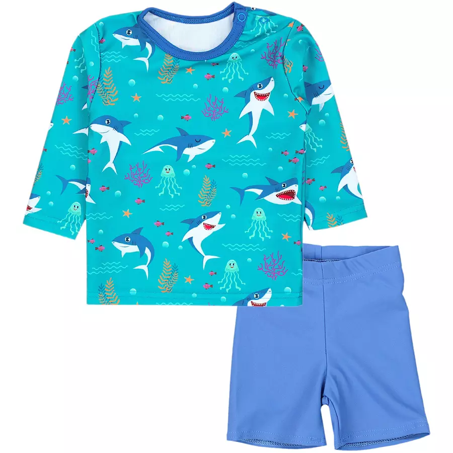 Aquarti Baby Jungen Bade-Set Zweiteiliger Badeanzug T-Shirt Hose dunkelgrün
