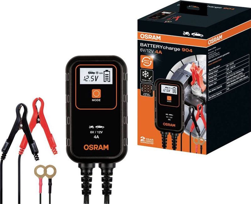 Osram - Acculader - 6/12 Volt - 4 Ampère - Automatische Onderhoudsmodus