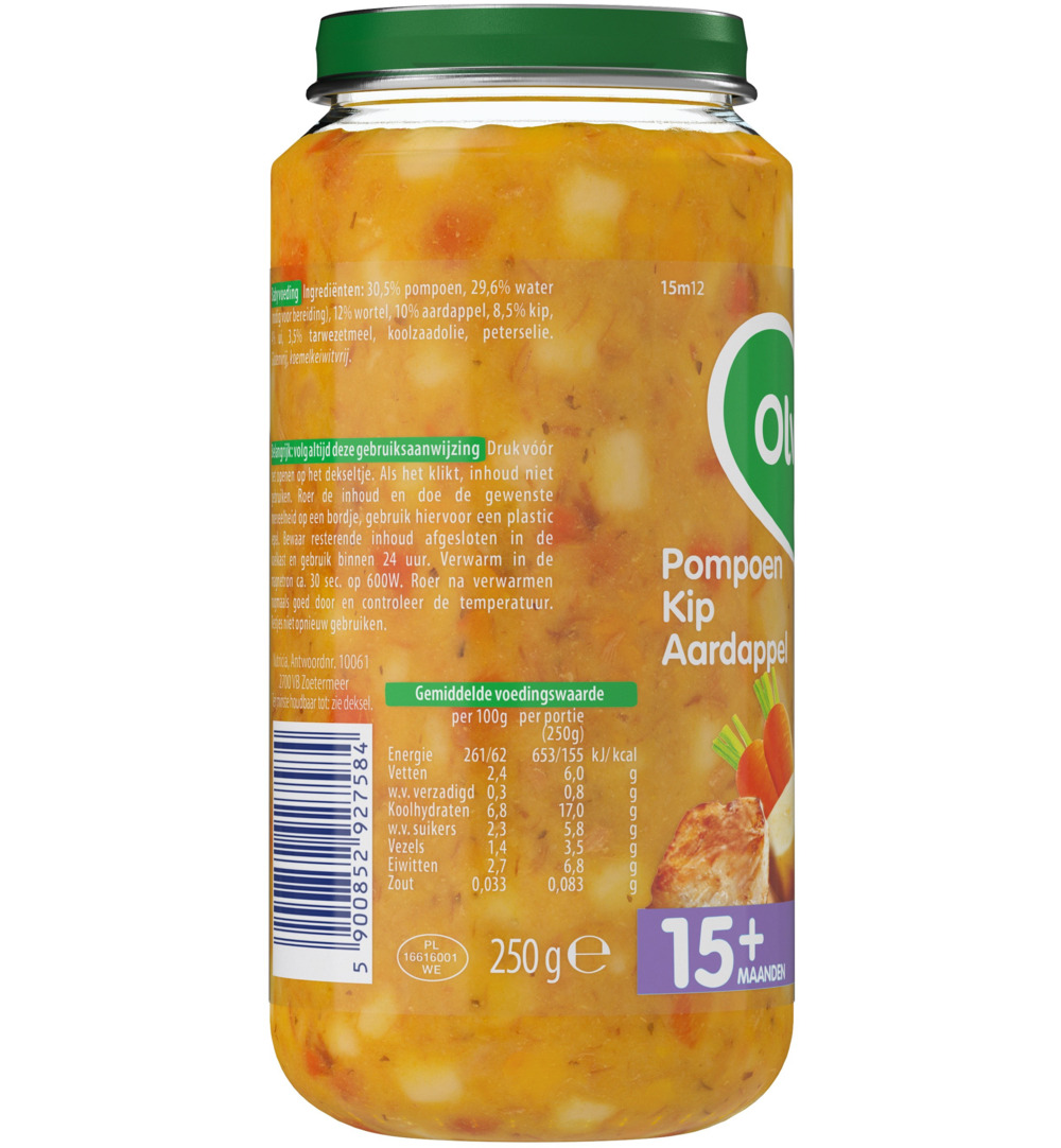Olvarit Pompoen kip aardappel 15M12 (250 gr)