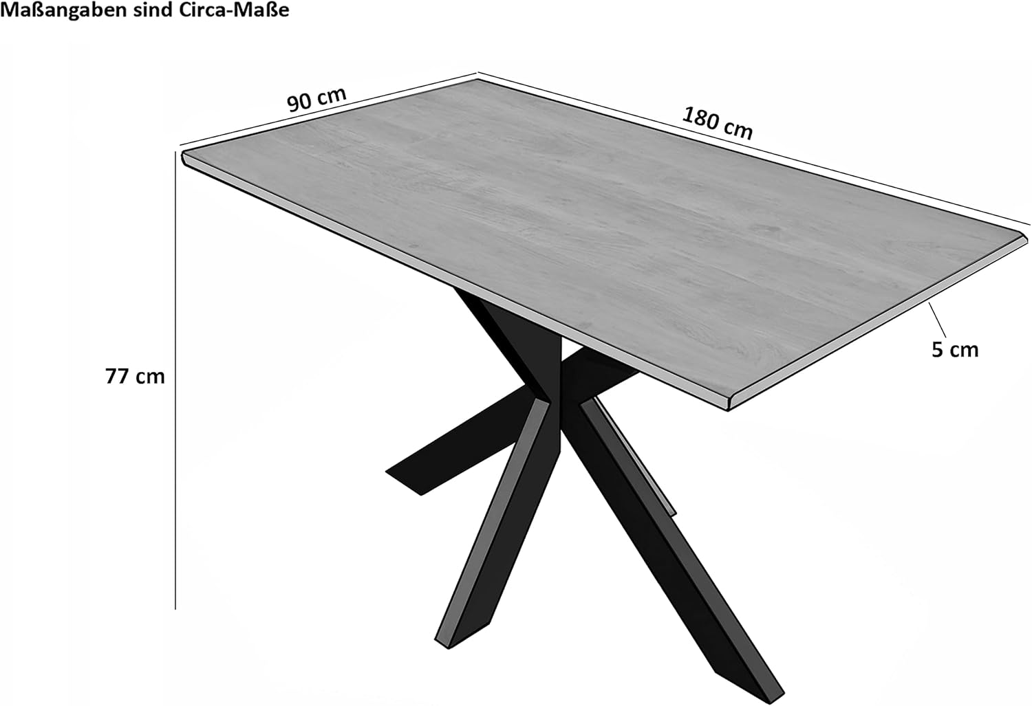 SAM Esstisch 180 x 90 cm Cali, Baumkantentisch nussbaumfarben, Akazienholz massiv, Spider-Gestell aus Metall Schwarz, aufgedoppelte Kanten 25+25 mm