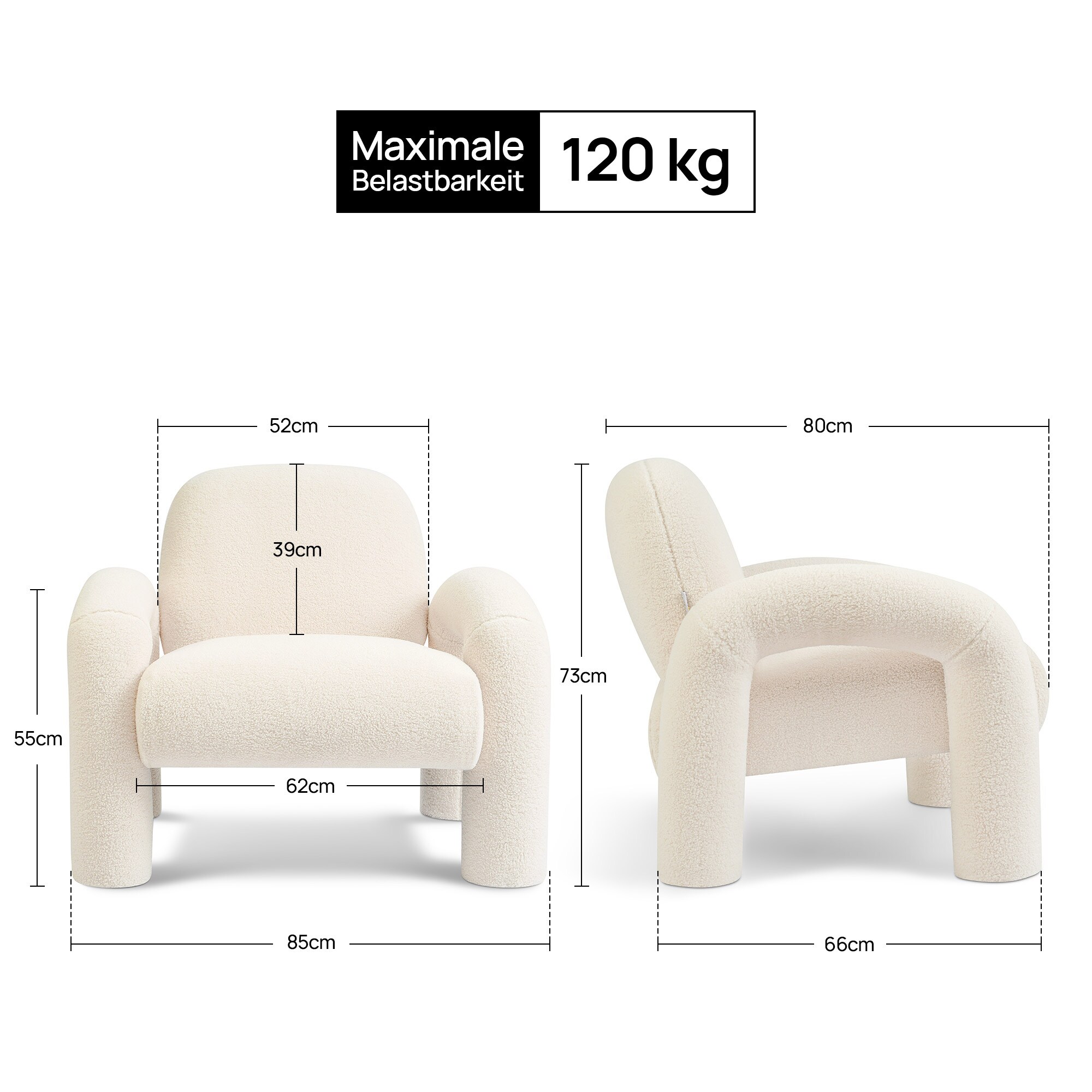 Makika Loungesessel Einzelsofa Lia aus Bouclé in Weiß
