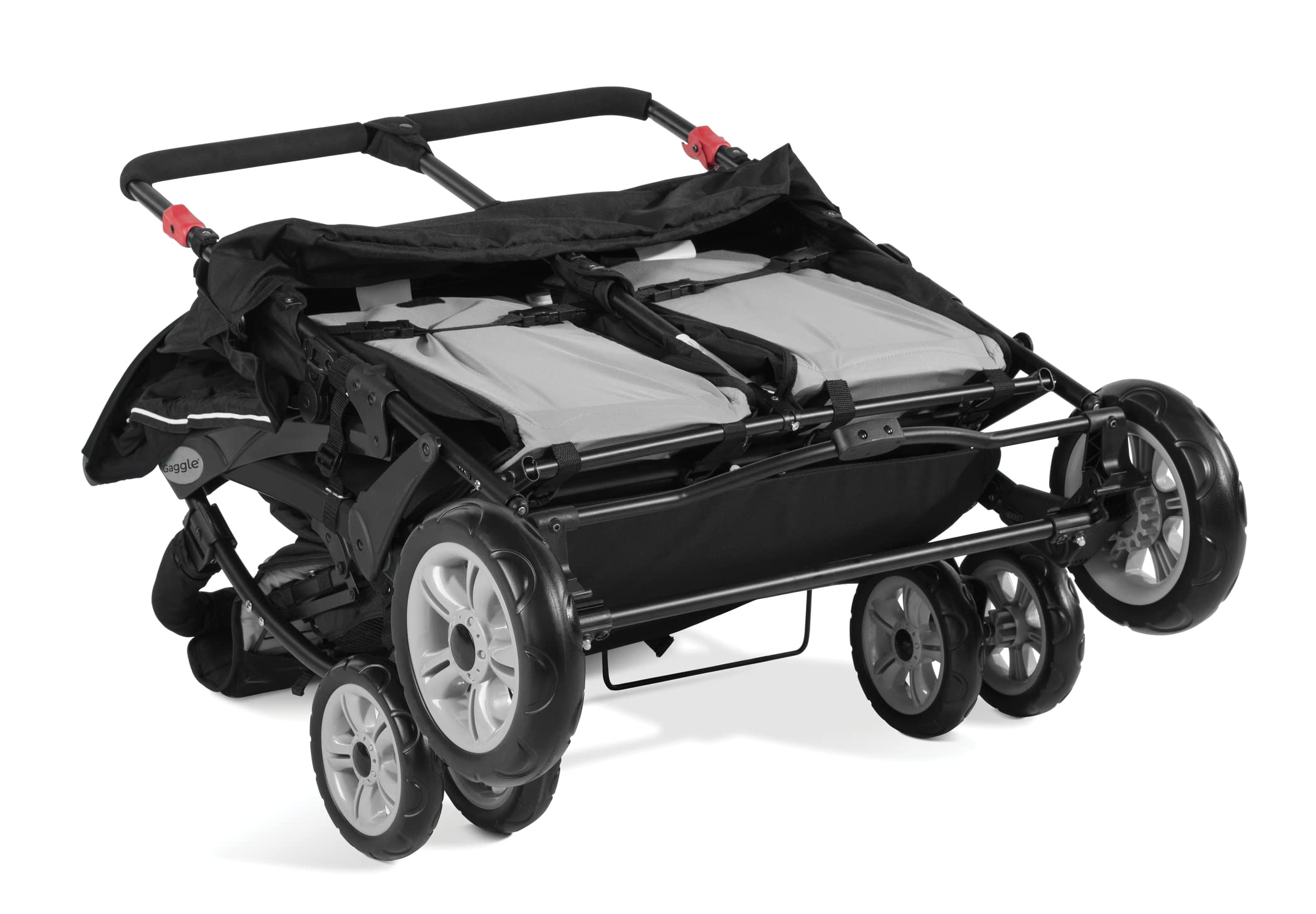 Carrinho de bebê Gaggle by Foundations Compass com 4 lugares, capota com proteção UV, cinto de segurança de 5 pontos, freio de pé e rodas sem câmara para todos os terrenos (verde-azulado).