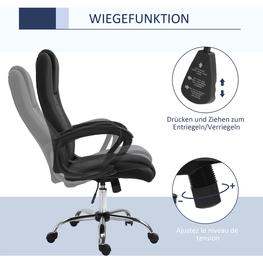 HOMCOM Bürostuhl mit Wippfunktion Schwarz