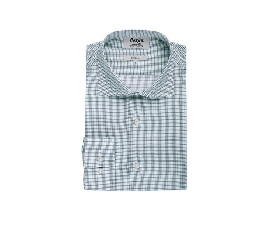 Chemise blanche à petits carreaux Vert Foncé - SALVATORE