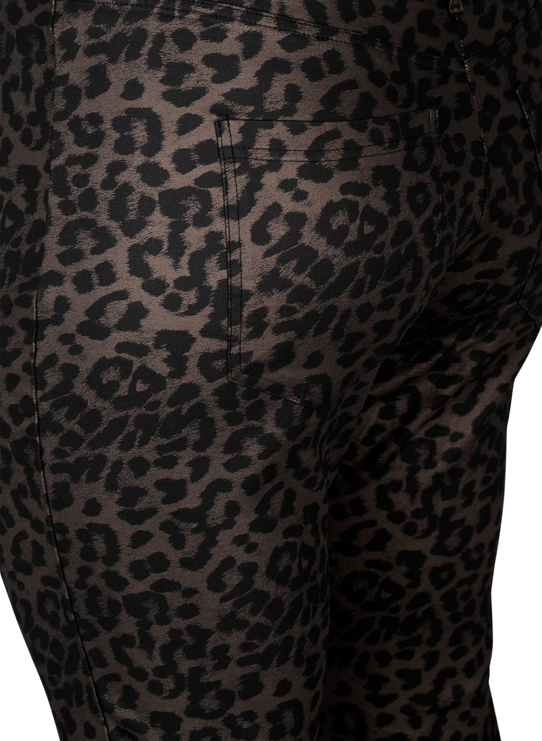 Coatede leggings med leoprint og cropped længde