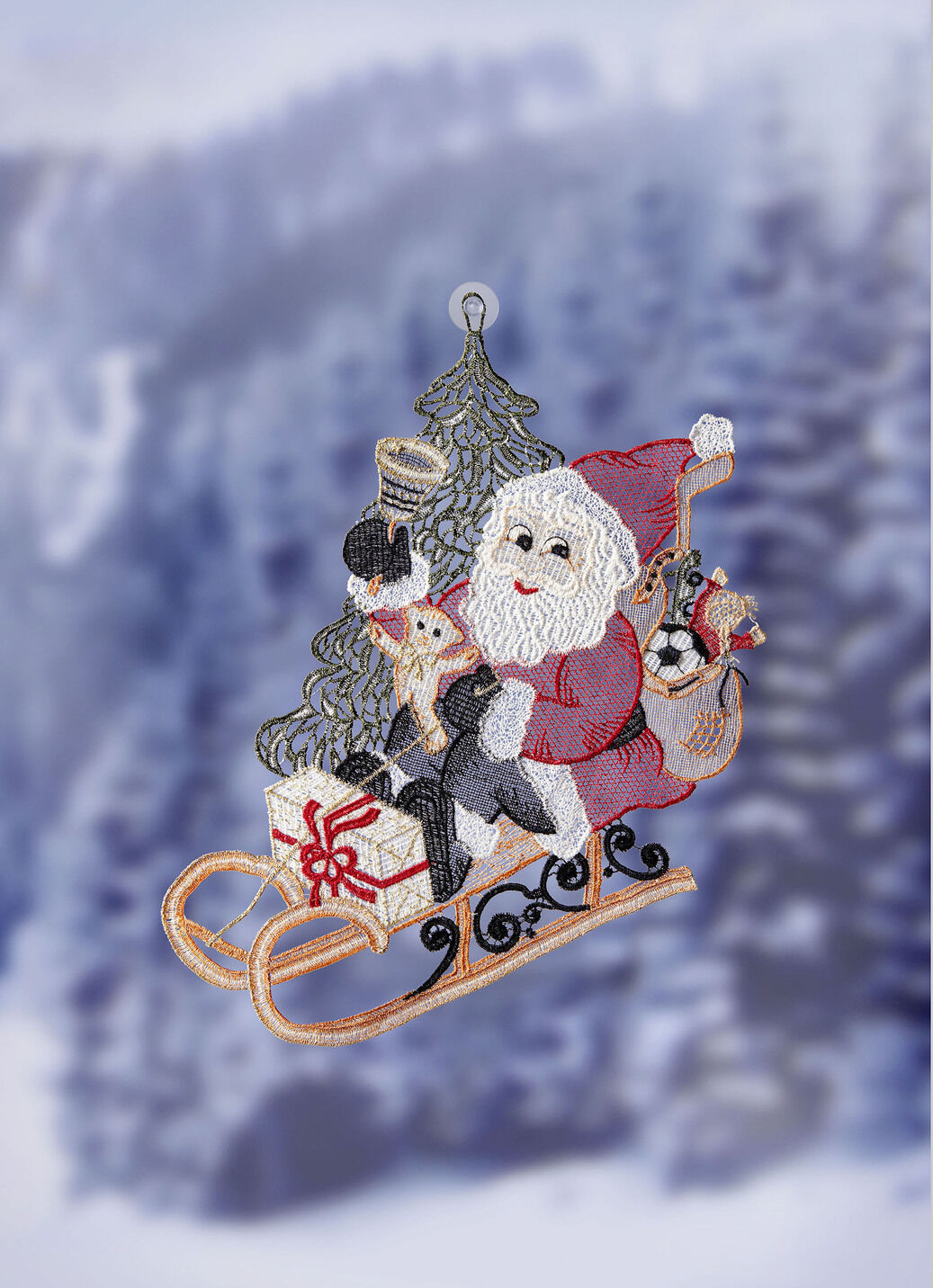 Weihnachtliches Fensterbild aus Plauener Spitze