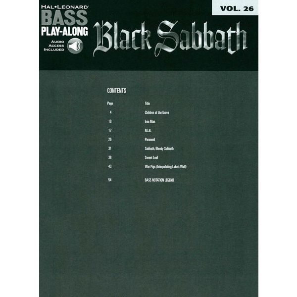 Hal Leonard Black Sabbath Bass Play-Along