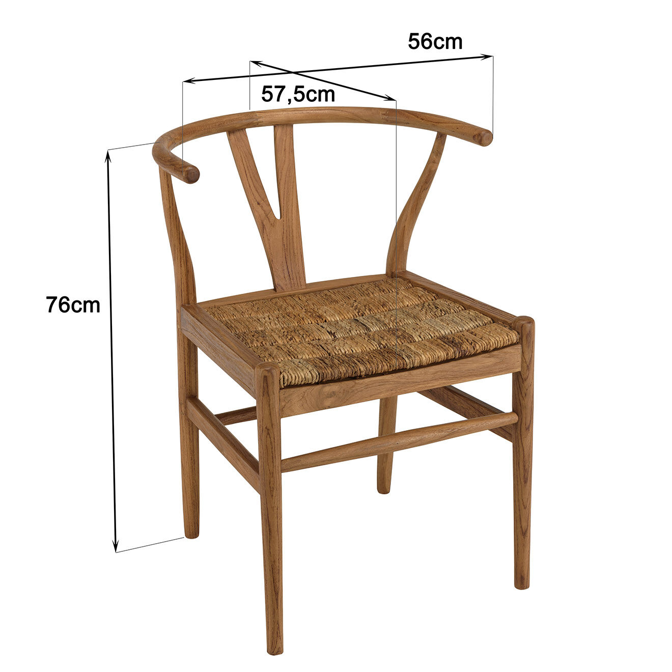 Macabane Chaise bois de teck recyclé dossier arrondi Sixtine bois - 57.5 x56.5x75 cm
