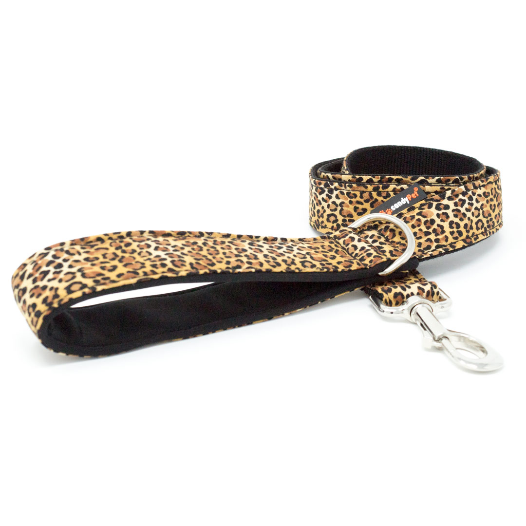 Guia para cães candyPet® - 120 cm com alça acolchoada - Estampa de leopardo