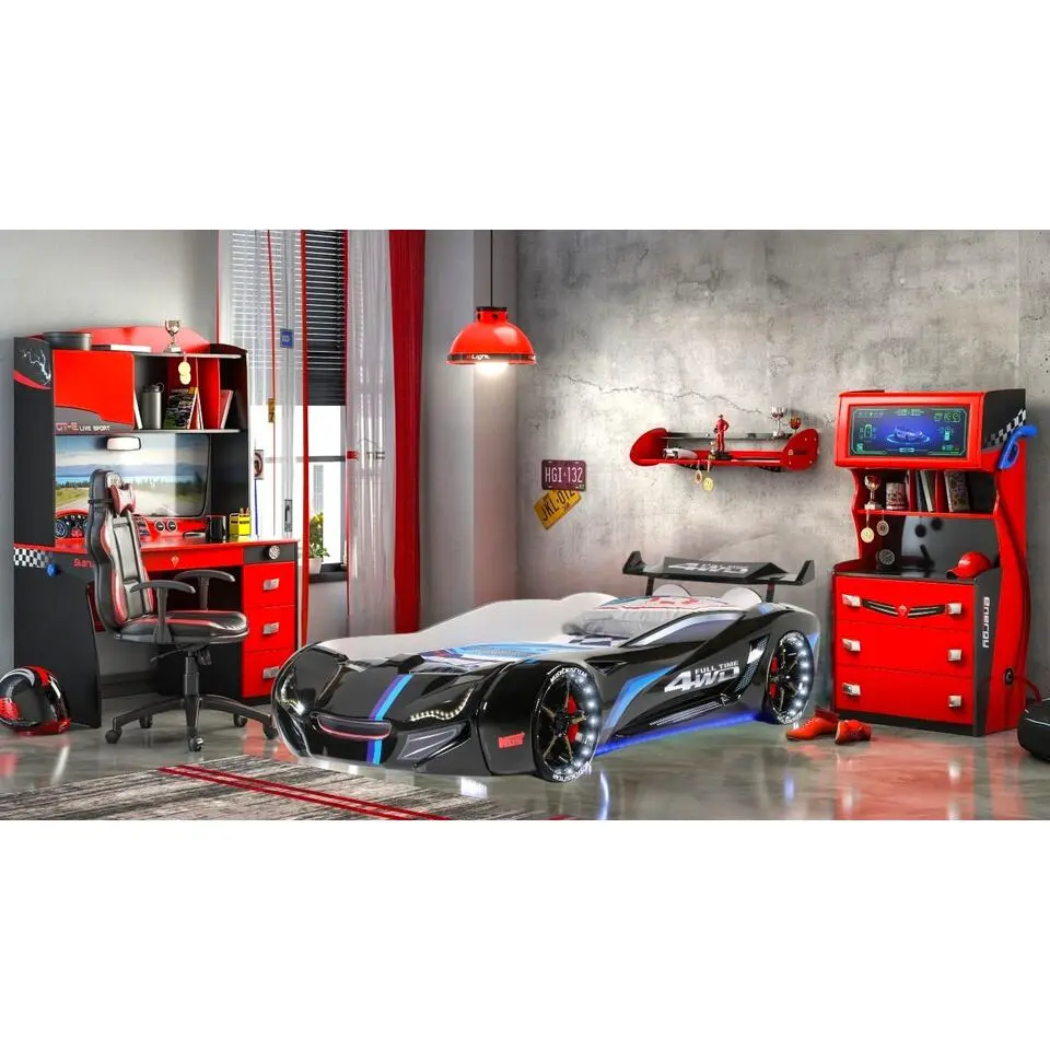 Autobed - Met licht en geluid - Street Racer - 236x119x68 cm - Zwart
