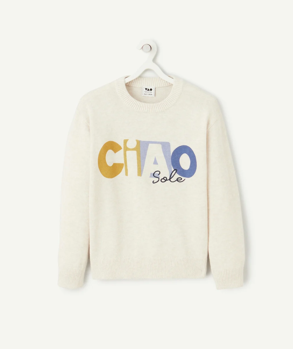 pull manches longues garçon en coton bio écru thème ciao